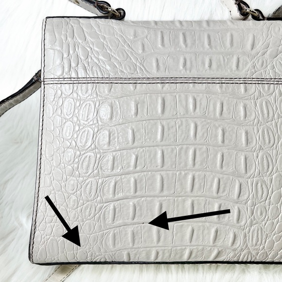 SOLD-Kate Spade Croc Leather Medium Satchel Handbag, Cream Ivory Beige - Picture 9 of 12